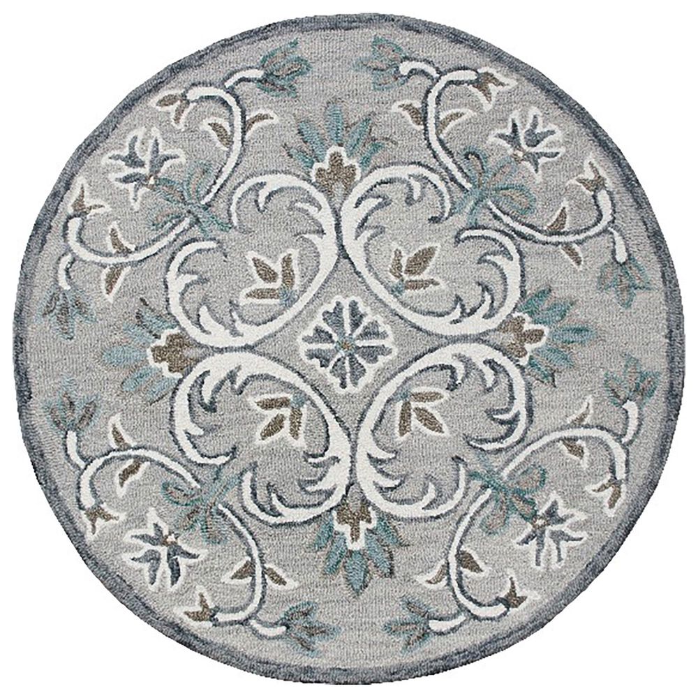 L&R Resources Sinuous Floral Filigree 4" Round Taupe, Gray and Blue Area Rug, , large