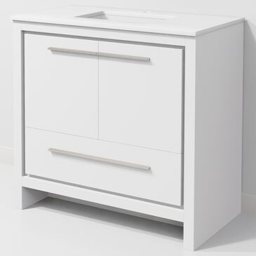 Lexora Home Lafarre 36" Single Bathroom Vanity in White with 2 cm White Quartz Top and Rectangular Sink, , large