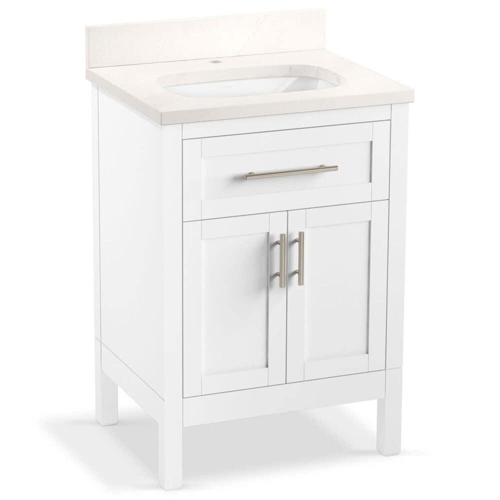 Kohler Hadron 24" Single Bathroom Vanity in White with 3 cm Bianco Bella Quartz Top and Oval Sink, , large