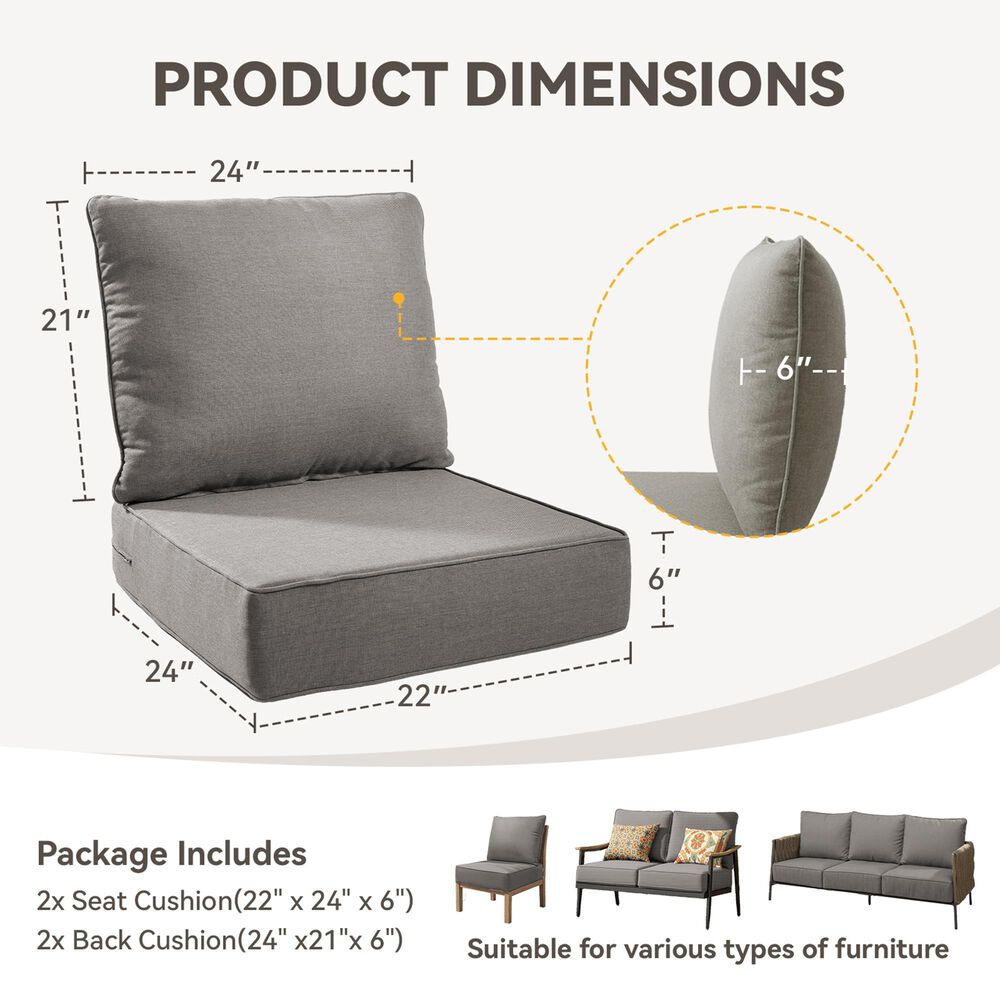 Sunwell Garden 22" Outdoor Seat and Back Cushion Set in Gray (Set of 2), , large