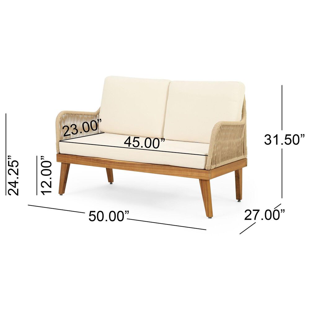 Hearth and Haven 4-Piece Outdoor Chat Set with Teak Coffee Table in Beige, , large
