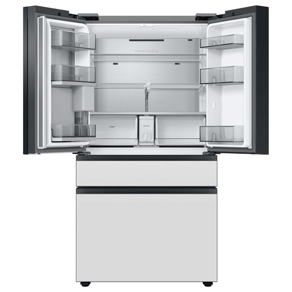 Samsung 4-Piece Kitchen Package with 29 Cu. Ft. 4-Door French Door Refrigerator and 6.0 Cu. Ft. Smart Slide-In Gas Range in White Glass, , large
