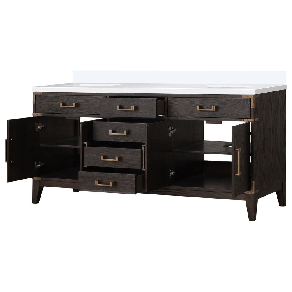 Lexora Home Laurel 72&quot; Double Bathroom Vanity in Brown Oak with White Quartz Top and Rectangular Sinks, , large