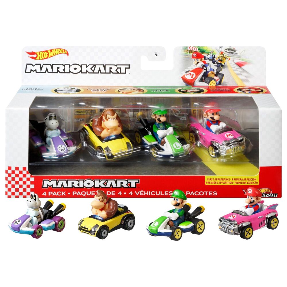 Hot Wheels Mario Kart Toy Character Vehicle 4-Pack - Mario, Luigi, Dry Bones, Donkey Kong, , large