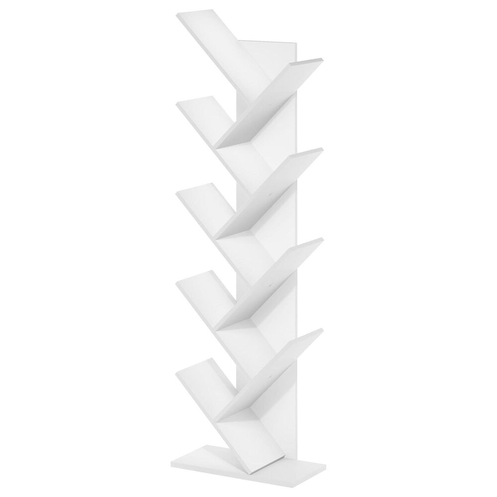 HOMLUX 9-Tier Shelf Tree Bookcase in White, , large