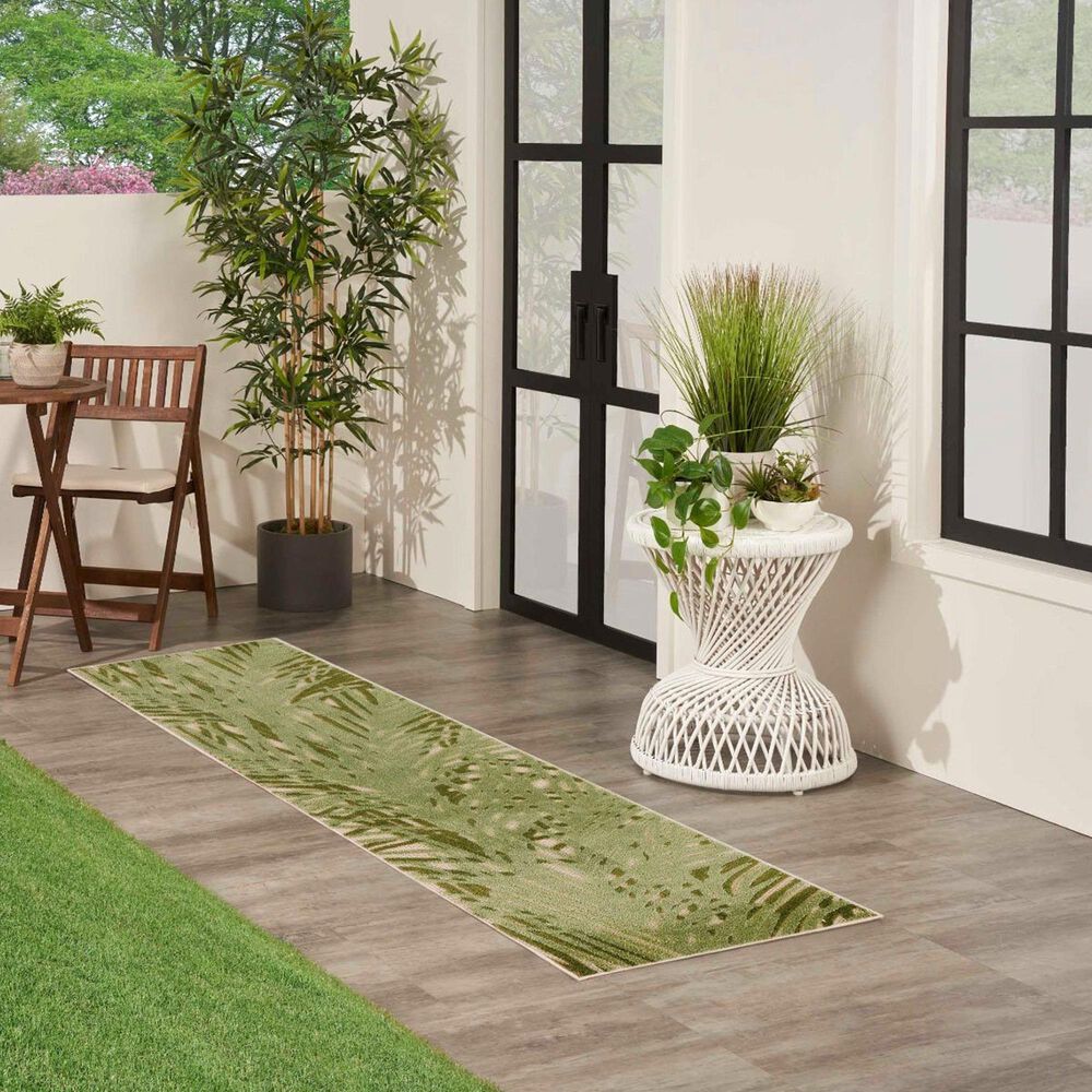 Nourison Aloha ALH41 2' x 6' Ivory and Green Indoor/Outdoor Runner, , large