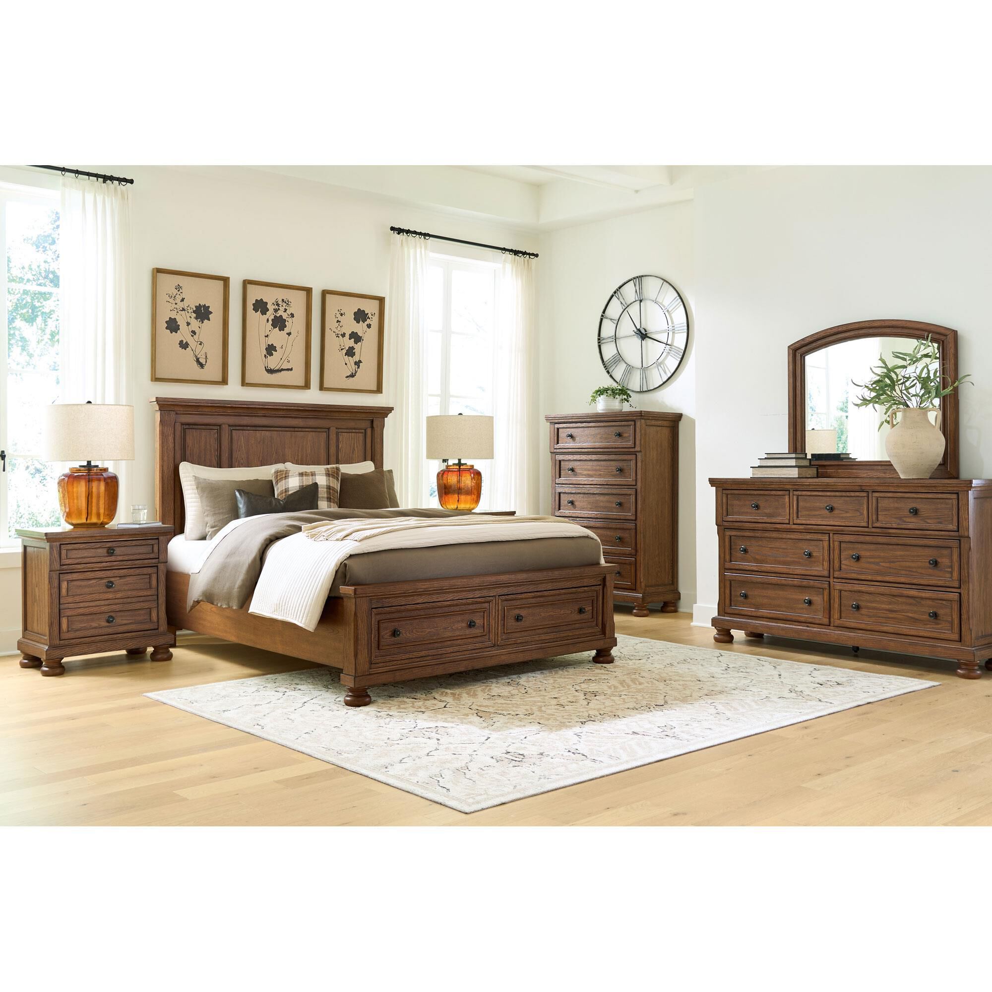 Ashley Zackaryn 4 Piece Queen Bedroom Set in Warm Brown with Panel