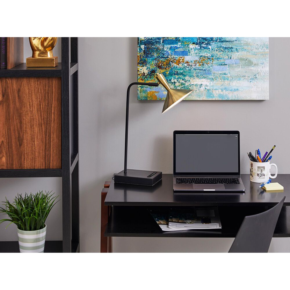 Adesso Lucas LED Desk Lamp with USB in Black and Antique Brass, , large