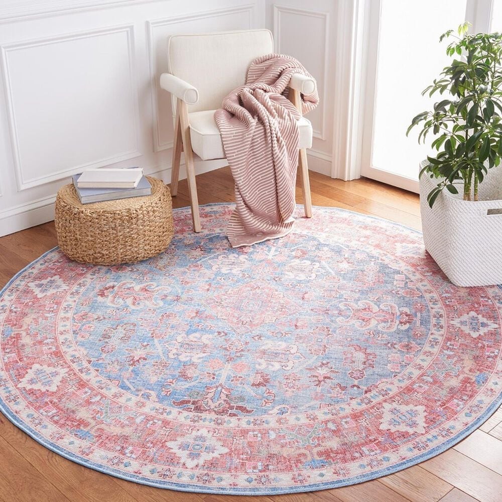 Safavieh Serapi Bohemian 6&#39;7&quot; Round Blue and Rust Area Rug, , large