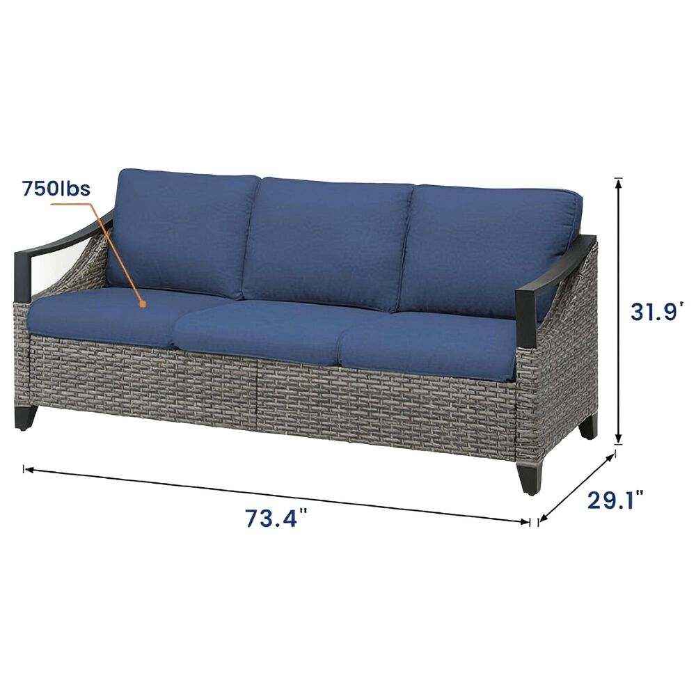 Sunwell Garden 32"H 3-Seater Outdoor Sofa with Curved Navy Cushions in Gray, , large