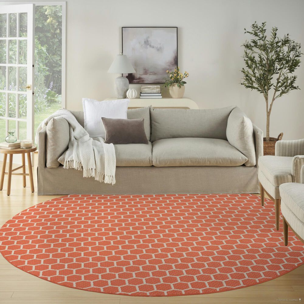Nourison Twist Reversible 8&#39; Round Coral Indoor/Outdoor Area Rug, , large