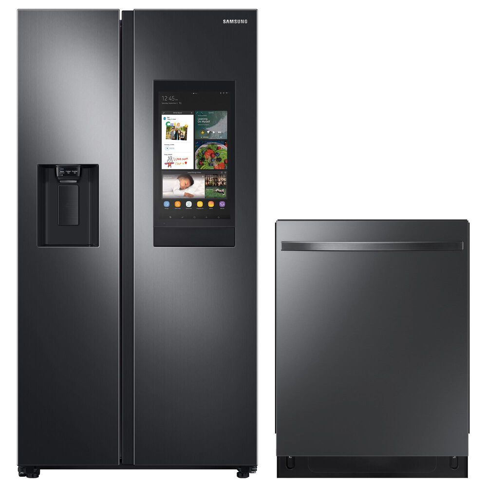 Samsung 2-Piece Kitchen Package with 26.7 Cu. Ft. Side-By-Side Refrigerator and Top Control Dishwasher in Black Stainless Steel, , large