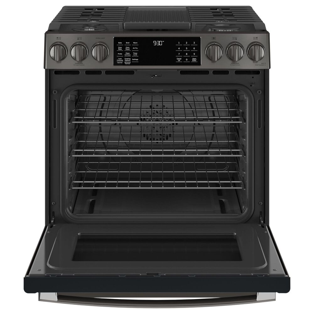 GE Profile 30" Smart Slide-In Front Control Gas Range in Black Stainless Steel, , large