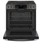 GE Profile 30" Smart Slide-In Front Control Gas Range in Black Stainless Steel, , large