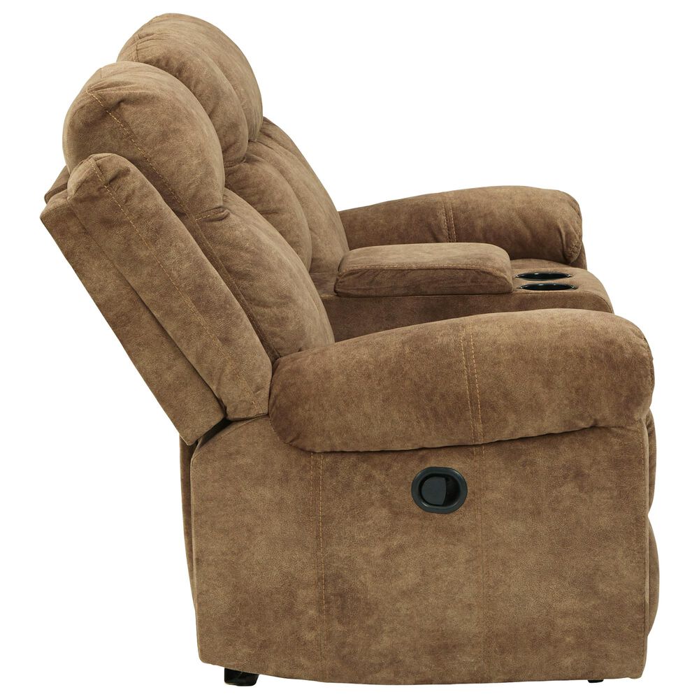 Signature Design by Ashley Huddle Double Reclining Loveseat with Console in Nutmeg, , large