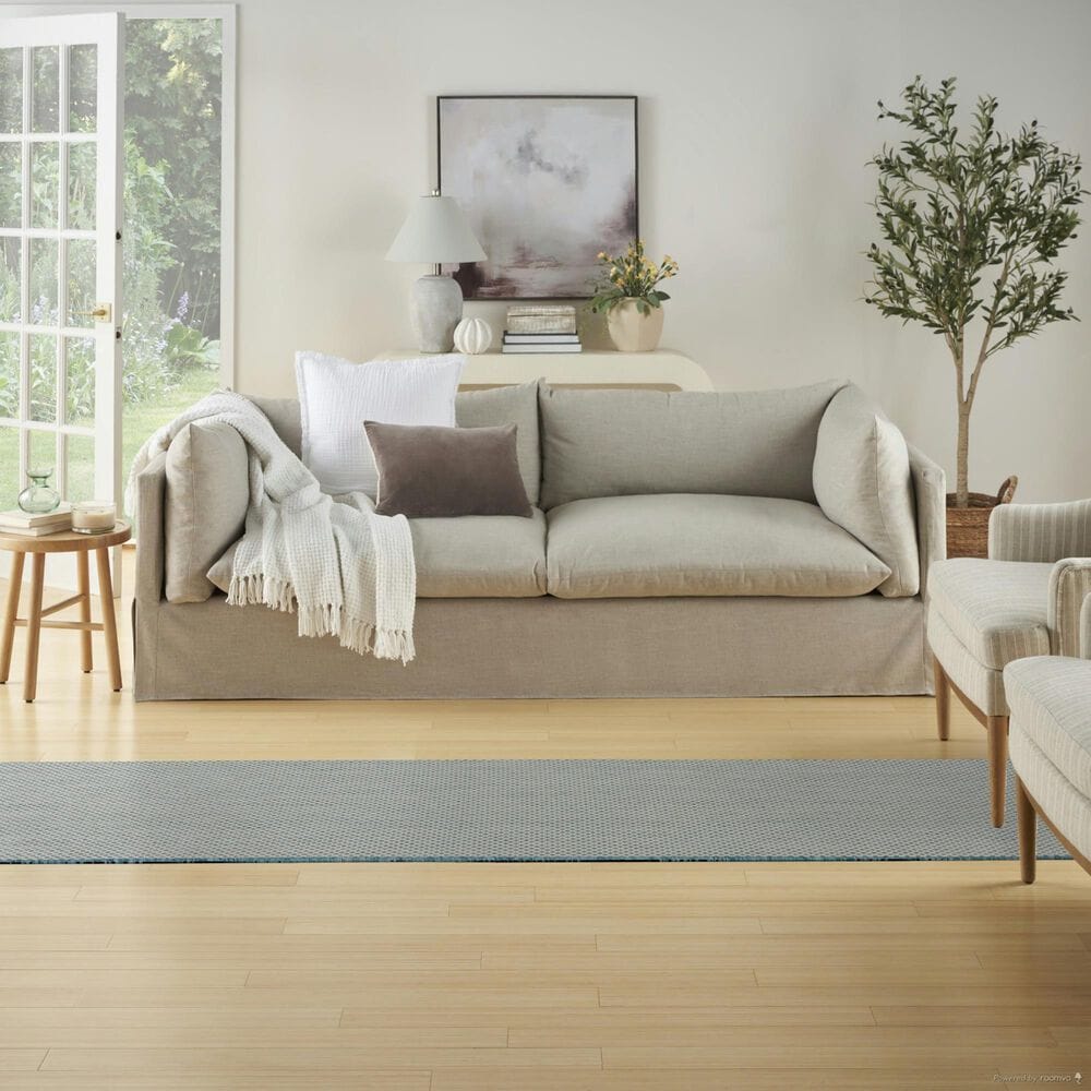 Nourison Courtyard Ivory and Aqua 2&#39;2&quot; x 10&#39; Indoor/Outdoor Runner, , large