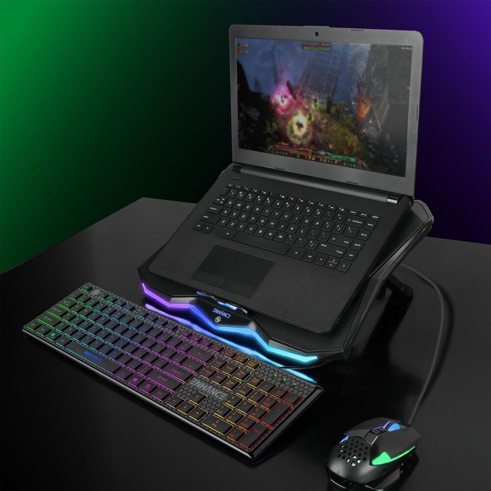Enhance Infiltrate 3 Laptop Cooling Pad with RGB LED Lights in Black, , large