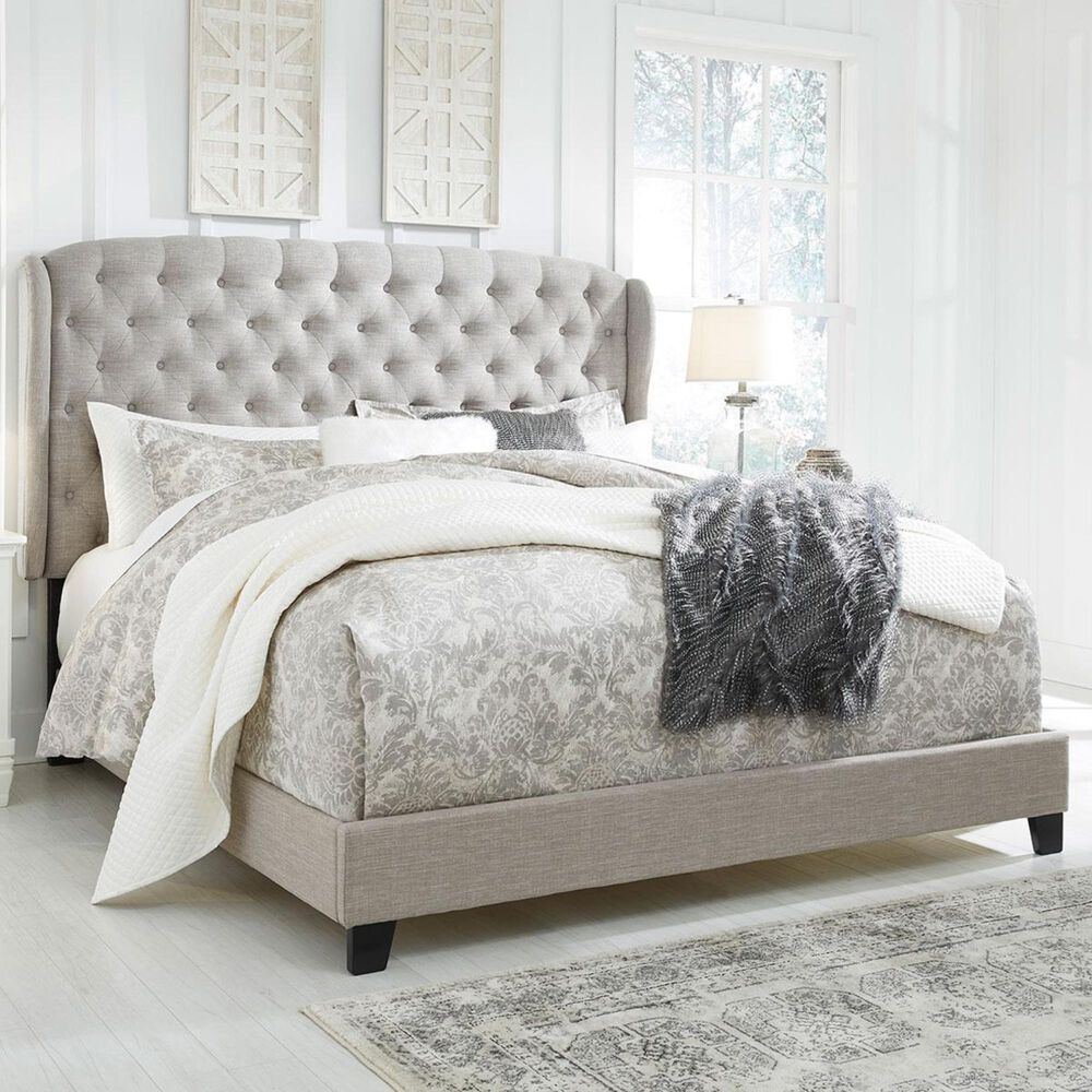 Signature Design by Ashley Jerary Queen Wingback Upholstered Bed in Light Gray, , large
