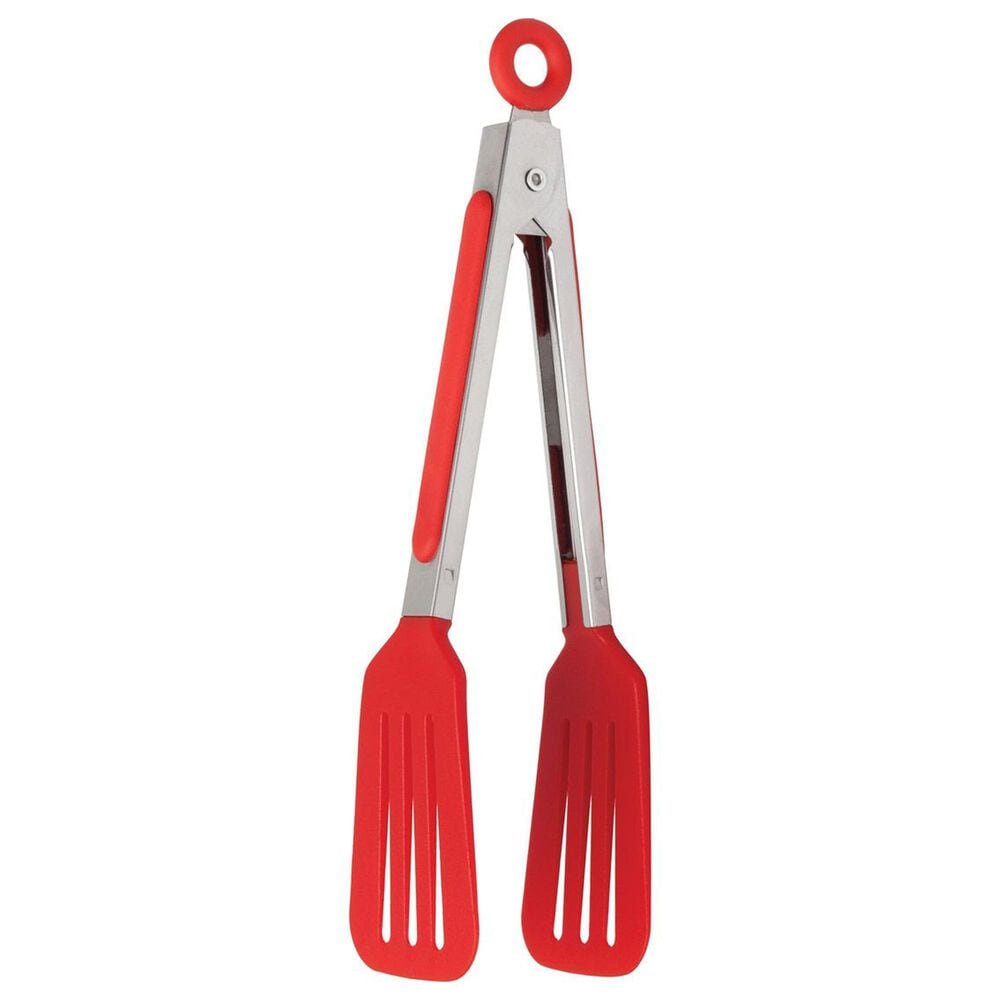 HIC Kitchen 8" Slotted Flipper Tong in Red, , large