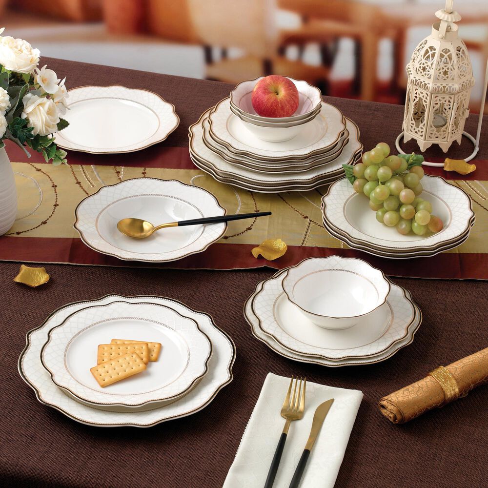 Gifts Plus Peak View 20-Piece Bone China Set in Black and Gold, , large