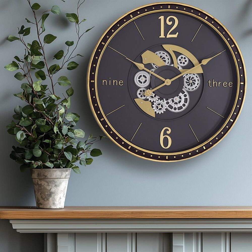 Yosemite Home Decor Matte Gear Wall Clock in Matte Grey, Silver and Gold, , large