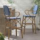 Hearth and Haven Outdoor Wicker Bar Stool with Footrest in Bamboo Print and Navy Blue (Set of 2), , large
