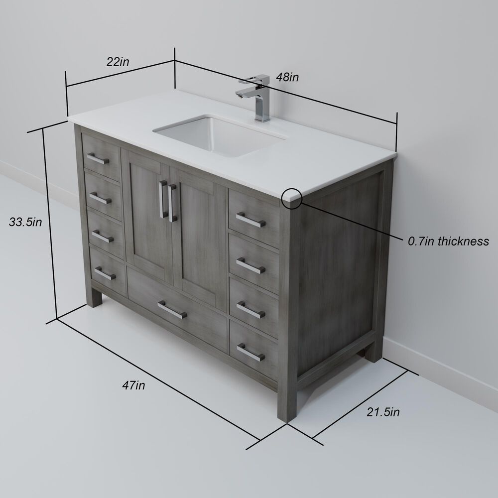 Lexora Home Jacques 48" Single Bathroom Vanity in Distressed Grey with 2 cm White Cultured Marble Top and Rectangular Sink, , large