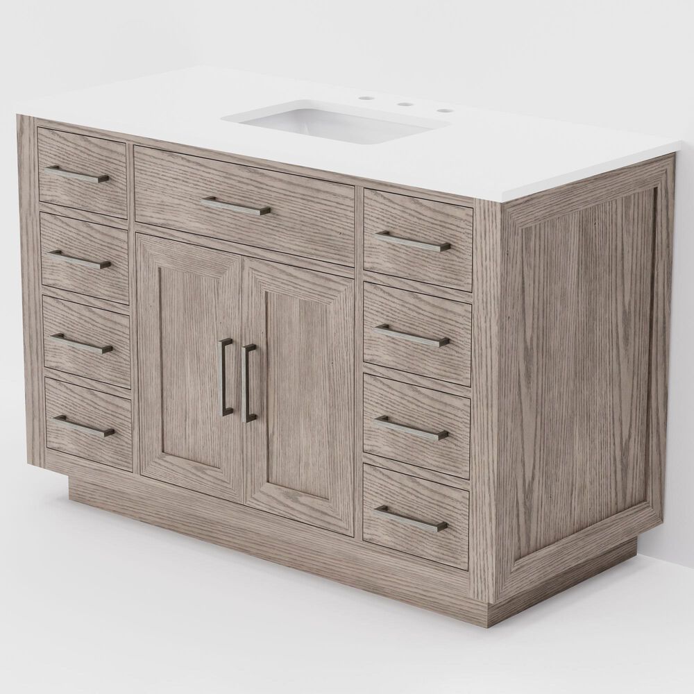 Lexora Home Abbey 48" Single Bathroom Vanity in Grey Oak with 2 cm White Quartz Top and Rectangular Sink, , large
