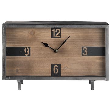 Mercana Harvey Rectangular Table Clock in Medium Brown and Black, , large