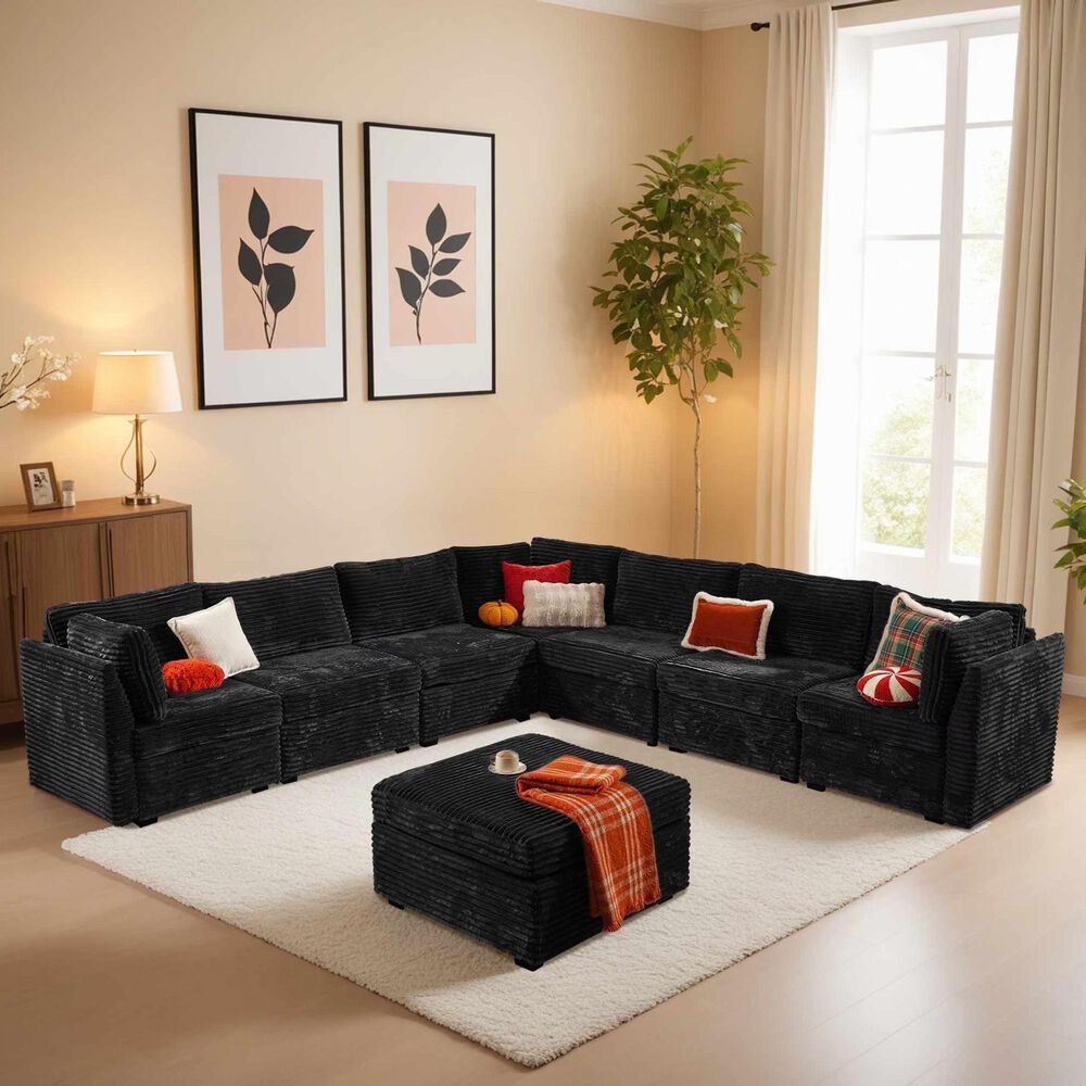 Noviland HOMLUX 8-Piece Mod L-Sectional with Chaise in Black, , large
