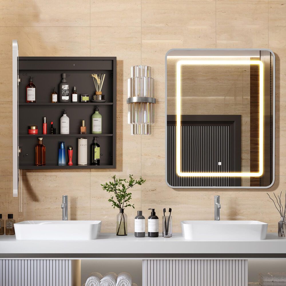 HOMLUX 16" x 24" Bathroom Medicine Cabinet with Mirror in Silver, , large