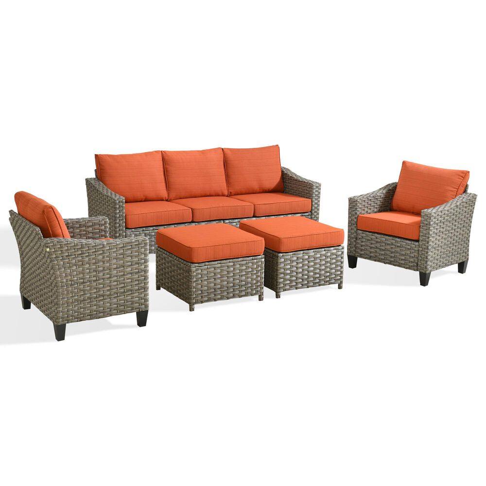 HOMLUX 5-Piece Outdoor Wicker Patio Furniture Set in Orange Red, , large