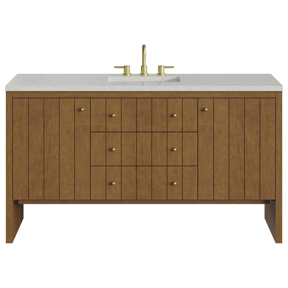 James Martin Hudson 60" Single Bathroom Vanity in Honey Oak with 3 cm Lime Delight Silestone Top and Rectangular Sink, , large