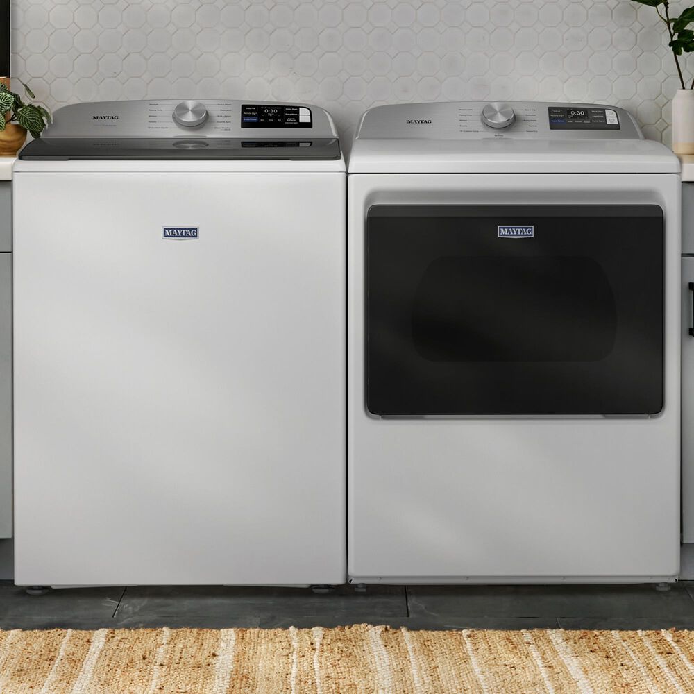 Maytag 5.3 Cu. Ft. Smart Top Load Washer and 7.4 Cu. Ft. Smart Gas Top Load Dryer Laundry Pair in White, , large