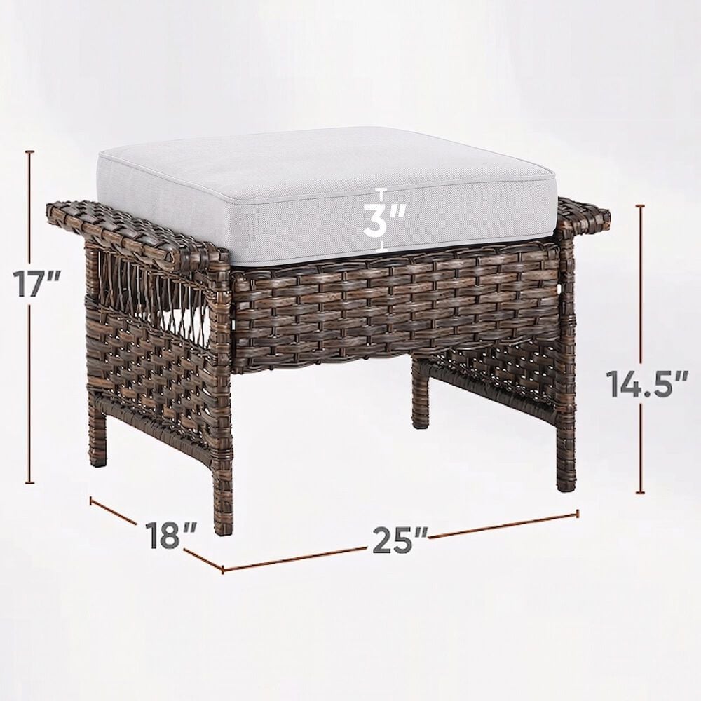 Sunwell Garden Outdoor Ottoman with Beige Cushion in Brown (Set of 2), , large