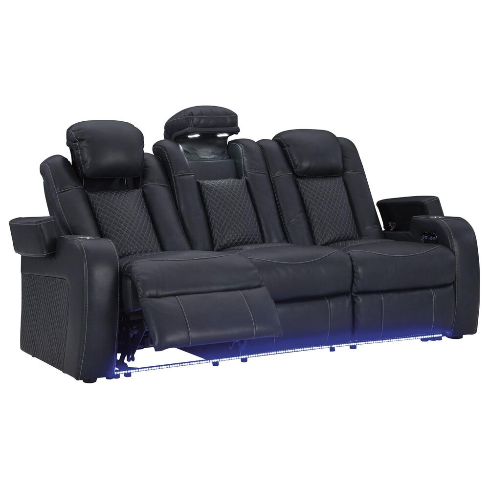 Ashley Fyne-Dyme Power Reclining Sofa with Console and Power Headrest in Sapphire, , large