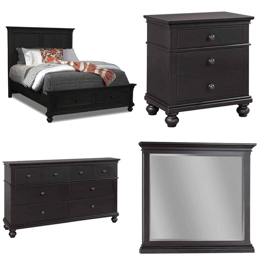 Riva Ridge Oxford 4 Piece Queen Storage Bedroom Set in Black Rubbed, , large