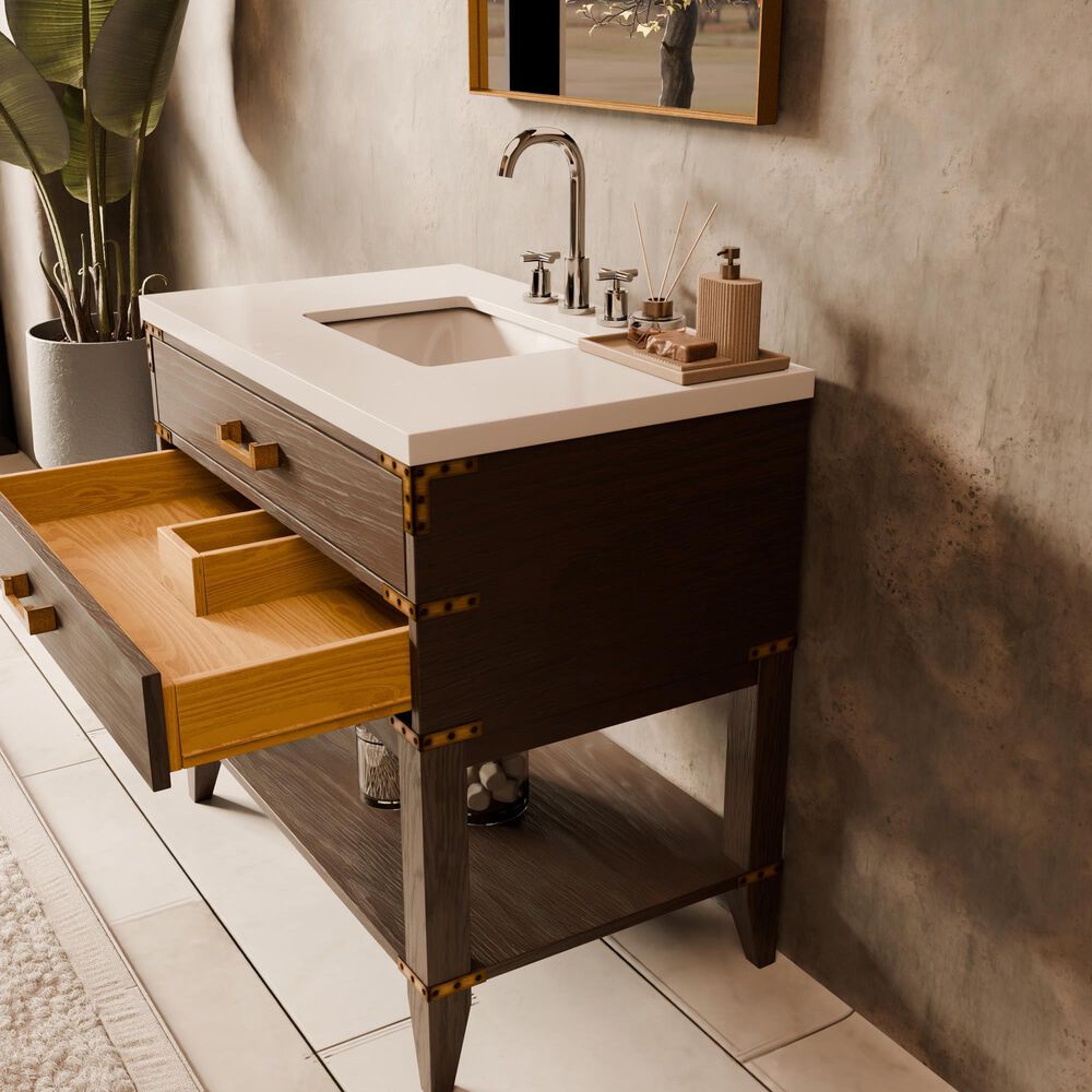 Lexora Home Norwalk 36&quot; Single Bathroom Vanity in Brown Oak with White Quartz Top and Rectangular Sink, , large