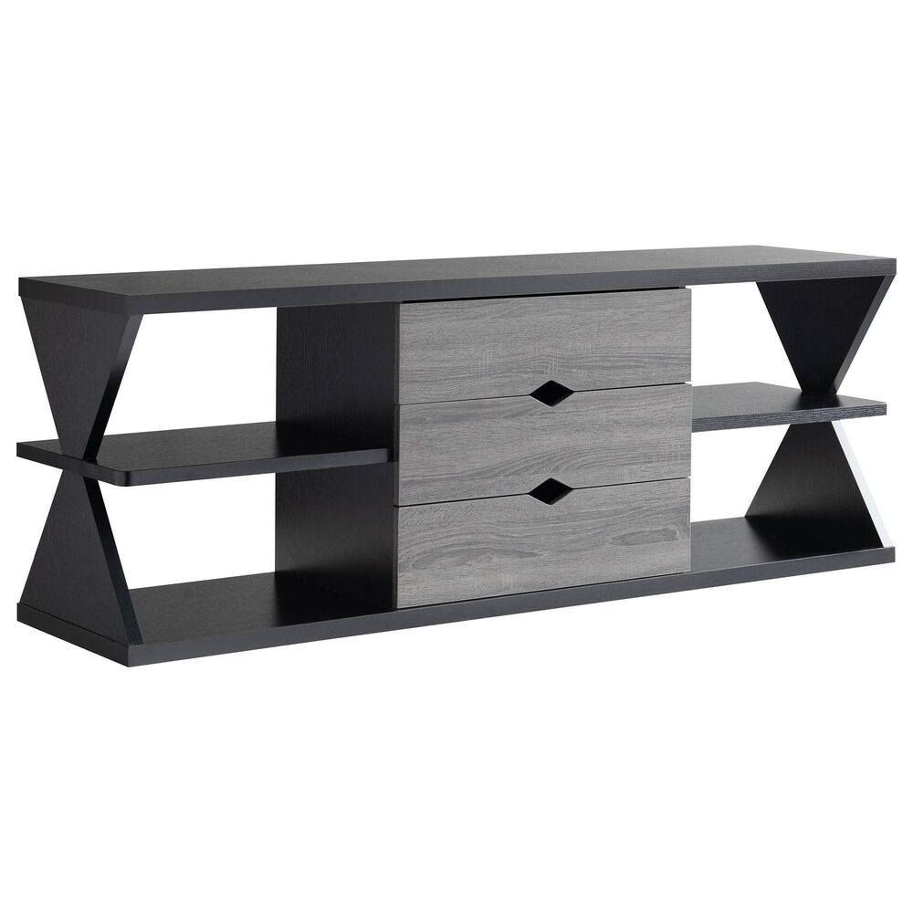 Furniture of America Finn 60" TV Stand in Black and Distressed Gray, , large