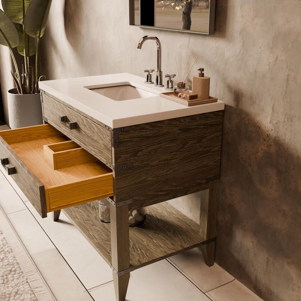 Lexora Home Norwalk 36" Single Bathroom Vanity in Grey Oak with White Quartz Top and Rectangular Sink, , large