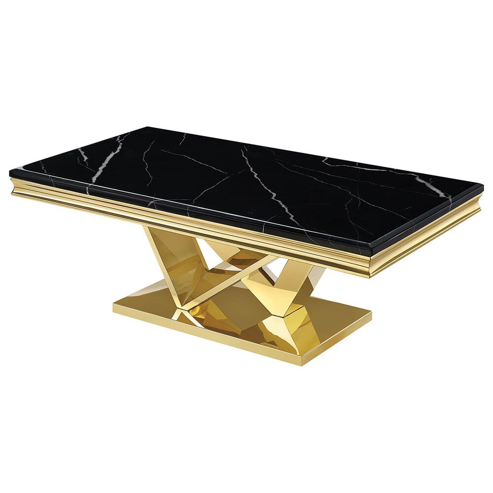 Furniture of America Sintered Stone Top Coffee Table in Black and Gold, , large