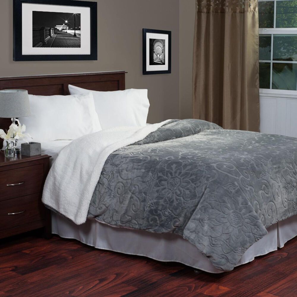 Timberlake Floral Etched Fleece Blanket with Sherpa, , large