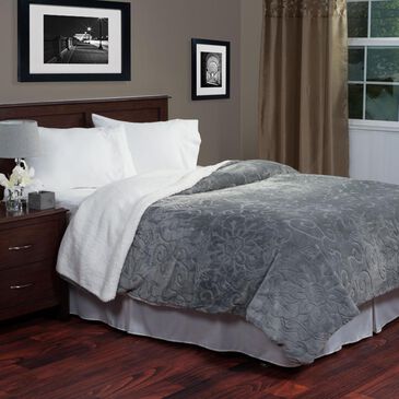 Timberlake Floral Etched Fleece Blanket with Sherpa, , large