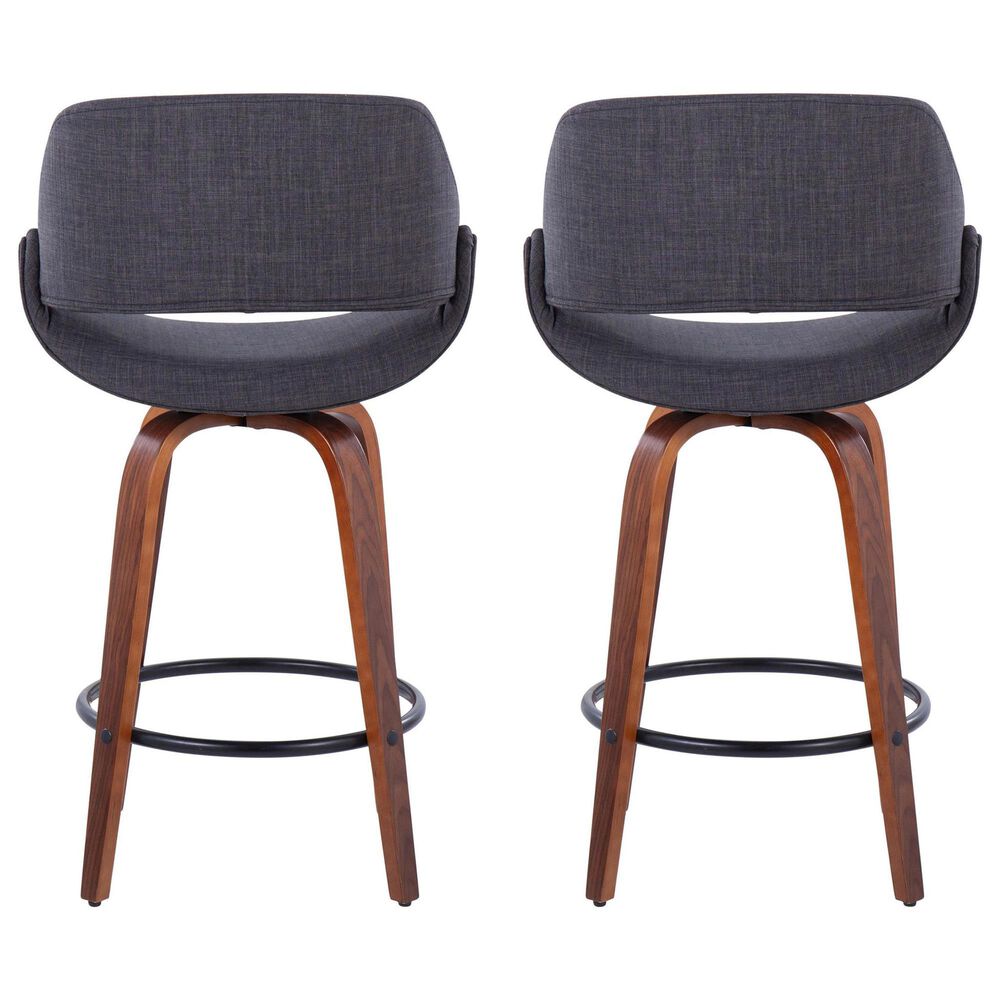 LumiSource Cosmo 30" Swivel Barstool with Grey Upholstery in Black (Set of 2), , large