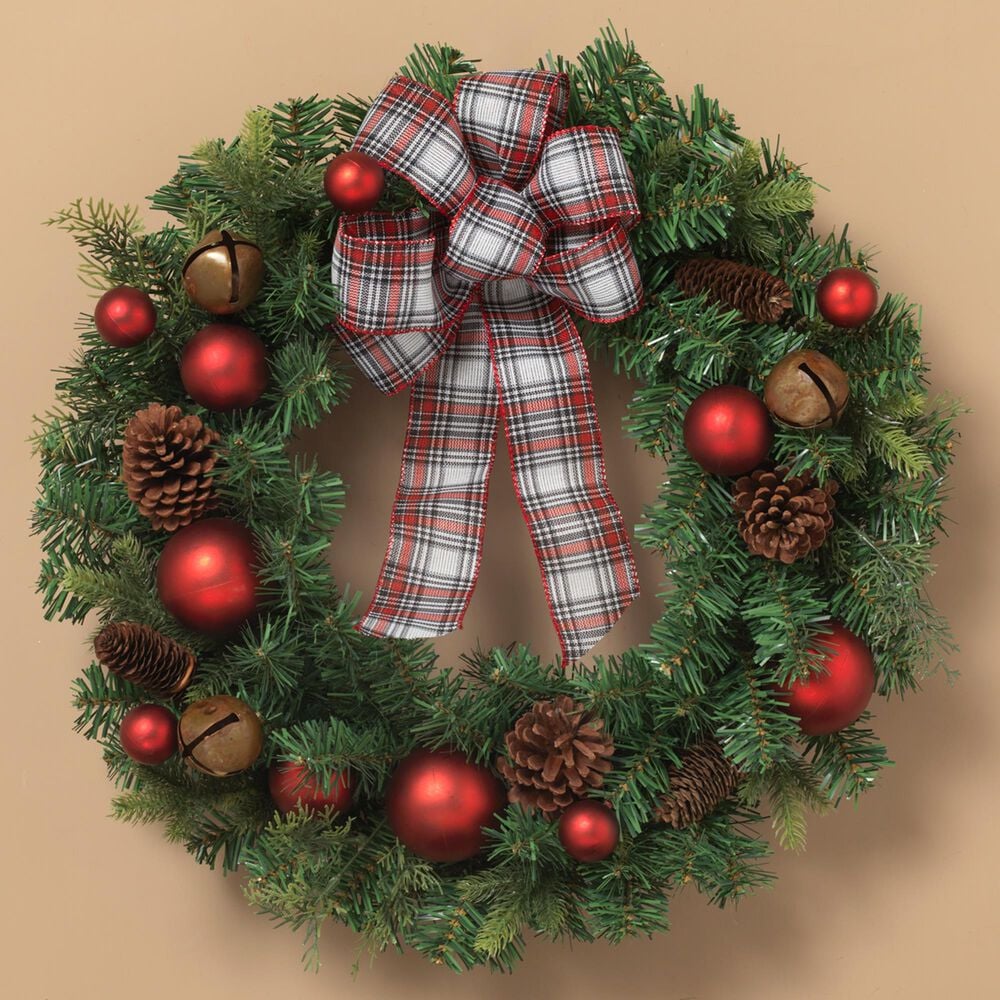 The Gerson Company 24" Holiday Pine Wreath in Green and Red, , large