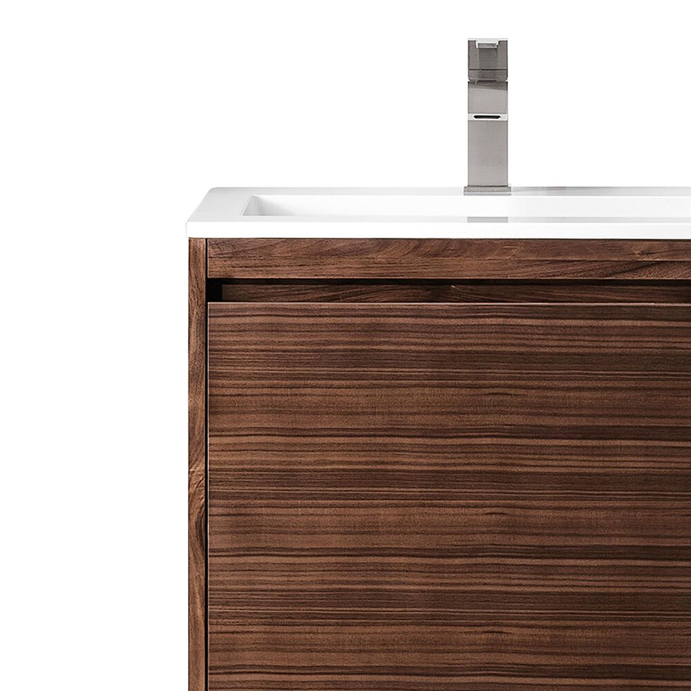 James Martin Mantova 23.6&quot; Single Vanity in Mid-Century Walnut and Matte Black with 3 cm Glossy White Composite Stone Top and Rectangular Sink, , large