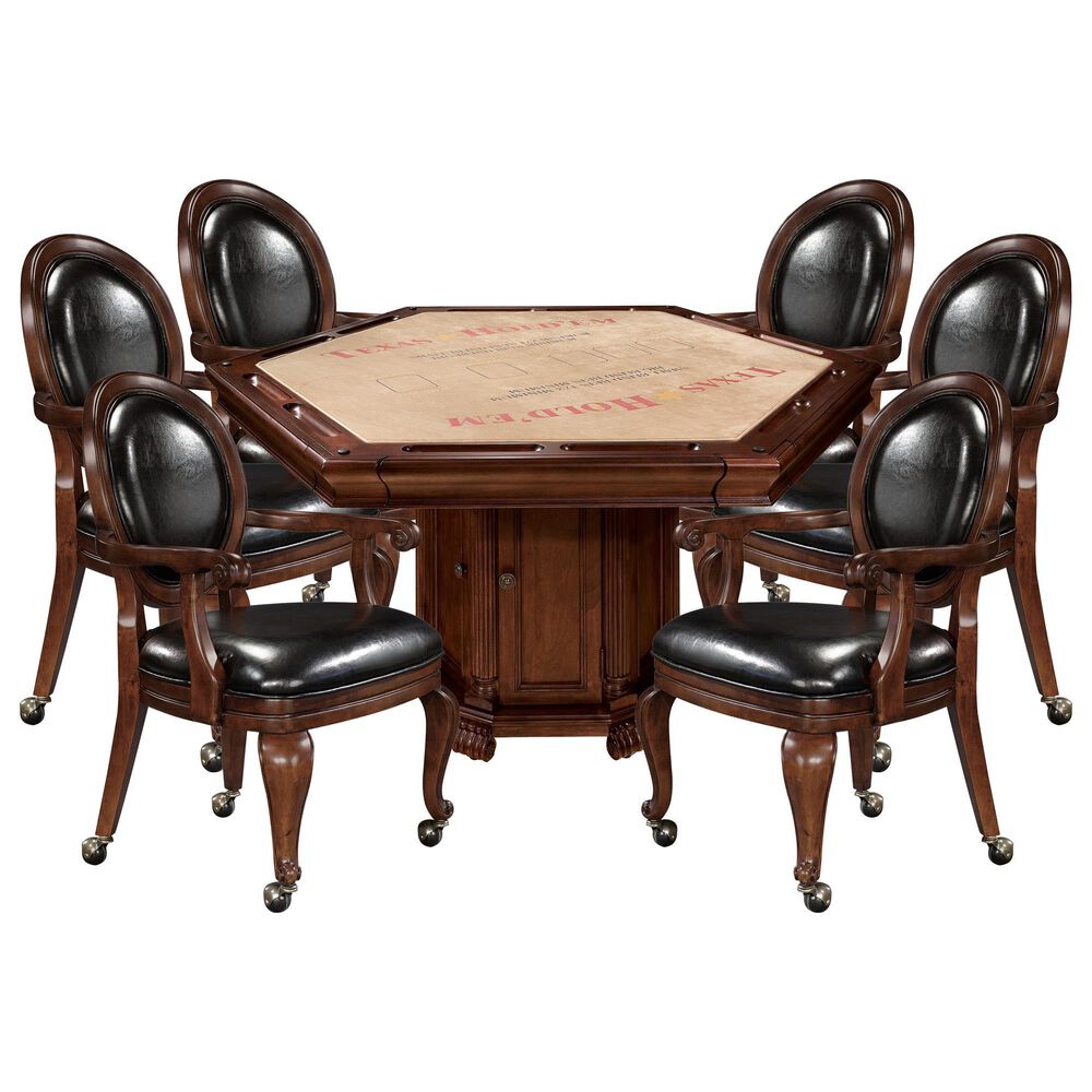 Howard Miller Niagara 7-Piece Hexagon Game Table Set in Rustic Cherry, , large