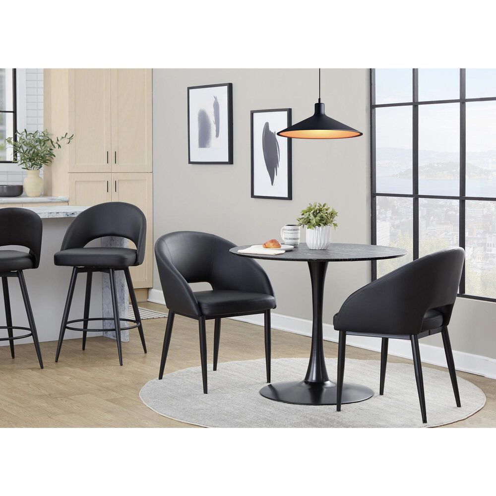 LumiSource Renee Arm Chair with Black Faux Leather Cushion in Black (Set of 2), , large