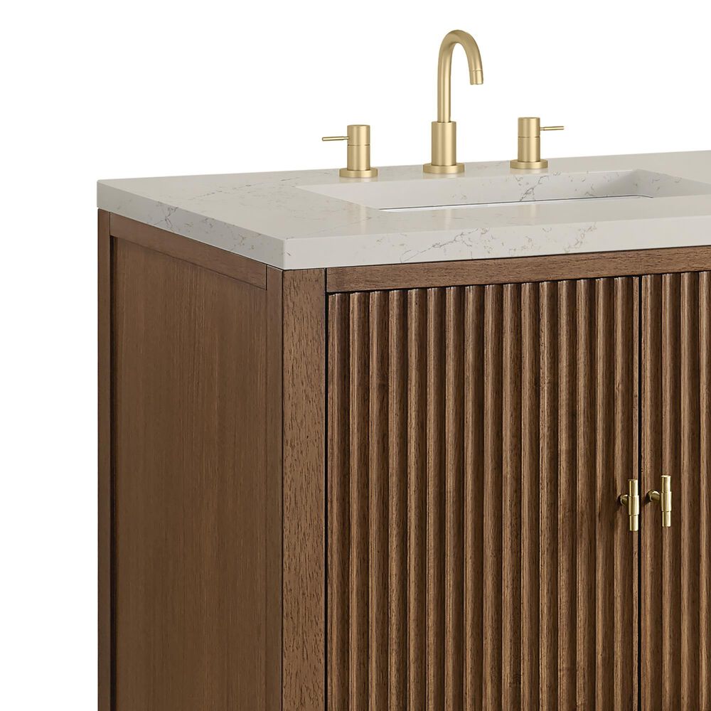 James Martin Myrrin 30" Single Bathroom Vanity in Mid-Century Walnut with 3 cm Siberian Silestone Top and Rectangular Sink, , large
