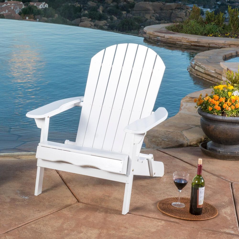 Hearth and Haven Maliu Outdoor Folding Adirondack Chair with Extendable Leg in White, , large